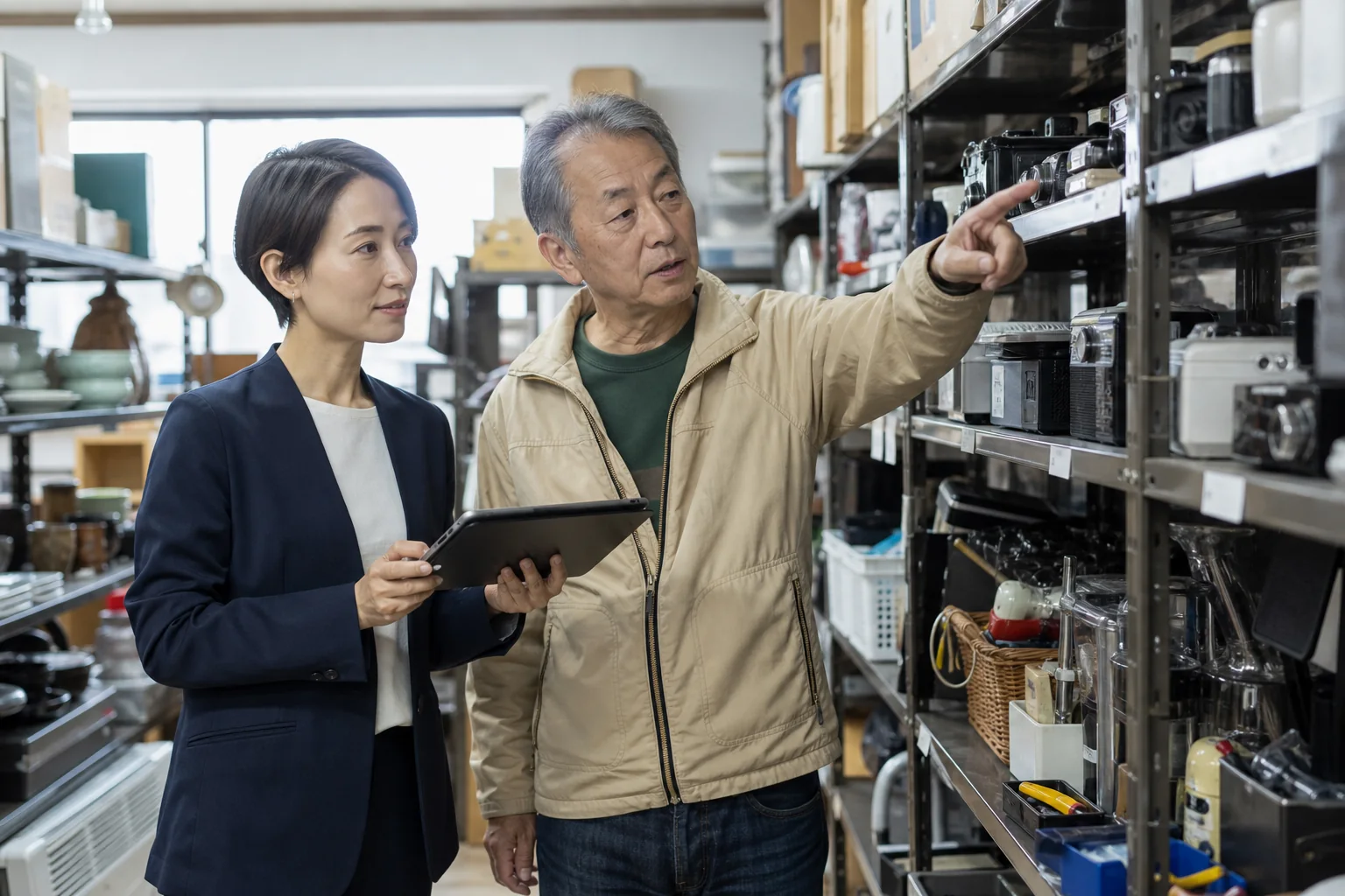 在庫棚と商品情報を照合する様子(イメージ)