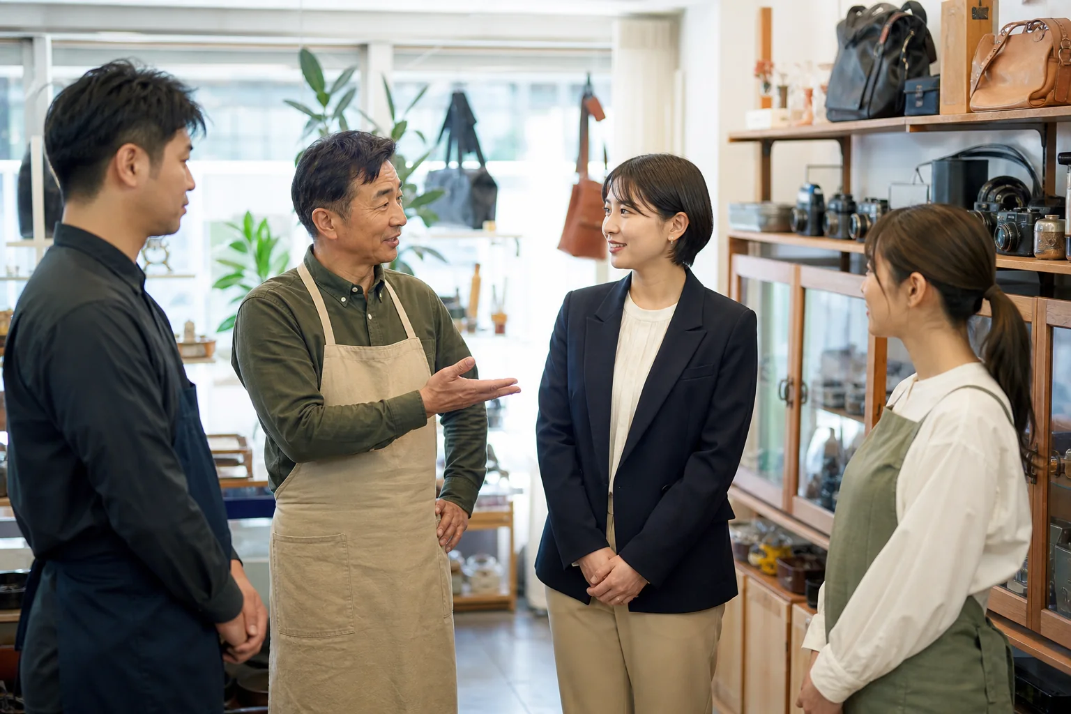 経営者とスタッフが店舗の引き継ぎについて話し合う様子（イメージ）